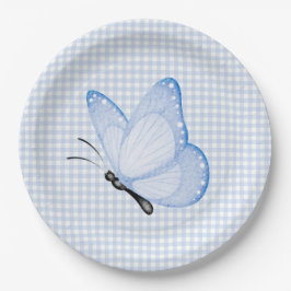 Blue Gingham Baby Boy Butterfly Baby Dusche Pappteller