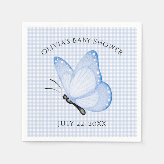 Blue Gingham Baby Boy Butterfly Baby Dusche Serviette (Vorderseite)