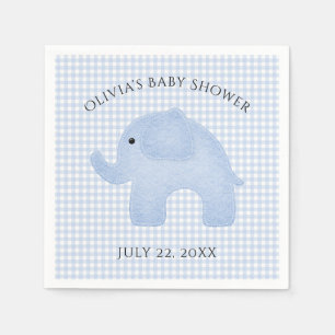 Blue Gingham Baby Boy Elephant Baby Showpaper Serviette