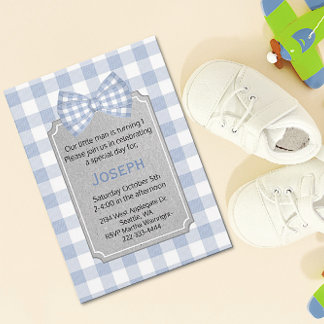Blue Gingham Baby Boy Erstgeburt Einladung