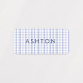 Blue Gingham Baby Boy Name Iron Etiketten (Design 2)