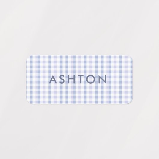 Blue Gingham Baby Boy Name Iron Etiketten (Design 2)
