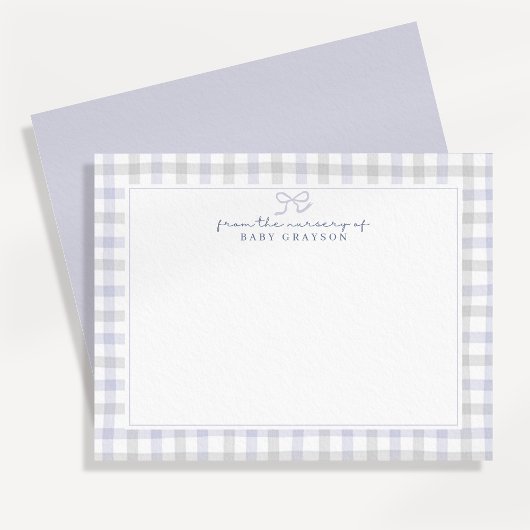 Blue Gingham Baby Boy Nursery Note Card Ankündigung