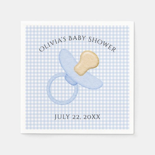 Blue Gingham Baby Boy Schnuller Baby Showroom Napk Serviette (Vorderseite)
