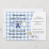 Blue Gingham Baby Boy Showeinladung Einladung (Vorderseite)