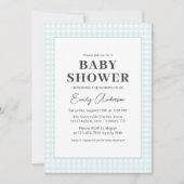 Blue Gingham Baby Boy Shower Einladung (Vorderseite)