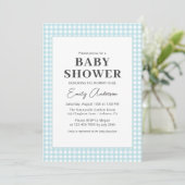 Blue Gingham Baby Boy Shower Einladung (Stehend Vorderseite)
