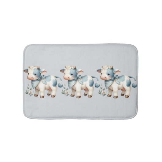 Blue Gingham Baby Cow Pastel Farm Aesthetic Badematte (Vorderseite)