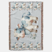 Blue Gingham Baby Cow Pastel Farm Aesthetic Decke (Vorderseite Vertikal)