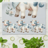 Blue Gingham Baby Cow Pastel Farm Aesthetic Geschirrtuch (Gefaltet)