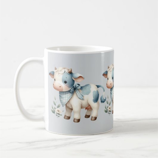 Blue Gingham Baby Cow Pastel Farm Aesthetic Kaffeetasse (Links)