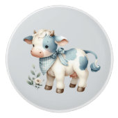 Blue Gingham Baby Cow Pastel Farm Aesthetic Keramikknauf (Vorderseite)