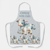Blue Gingham Baby Cow Pastel Farm Aesthetic Schürze (Vorderseite)