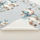 Blue Gingham Baby Cow Pastel Farm Aesthetic Sherpadecke (3/4)