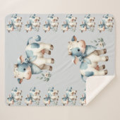 Blue Gingham Baby Cow Pastel Farm Aesthetic Sherpadecke (Vorderseite (Horizontal))