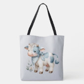 Blue Gingham Baby Cow Pastel Farm Aesthetic Tasche (Rückseite)