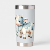 Blue Gingham Baby Cow Pastel Farm Aesthetic Thermobecher (Rückseite)