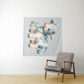 Blue Gingham Baby Cow Pastel Farm Aesthetic Wandteppich (Beispiel (Horizontal))