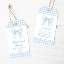 Blue Gingham Baby Dusche Danke für Tags