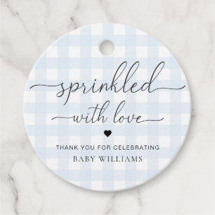Blue Gingham Baby Dusche gesprinklt mit Liebe Geschenkanhänger