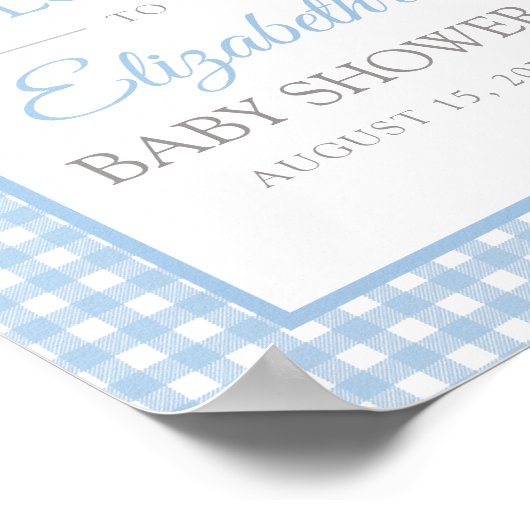 Blue Gingham Baby Dusche Willkommenspender Poster (Ecke)