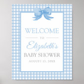 Blue Gingham Baby Dusche Willkommenspender Poster (Vorne)