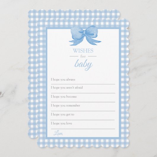 Blue Gingham Baby Dusche Wünsche für eine Babykart Einladung (Vorne/Hinten)