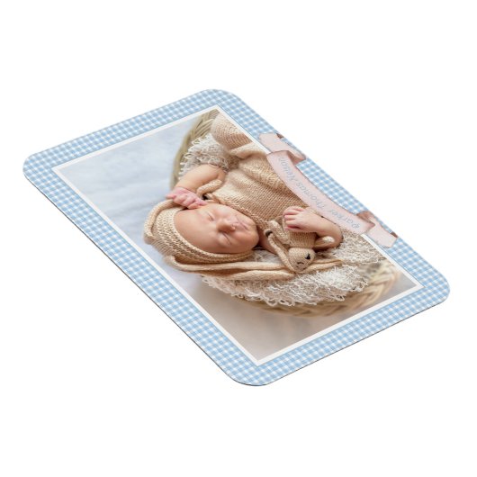 Blue Gingham Baby Foto Magnet (Rechte Seite)