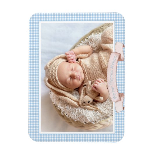 Blue Gingham Baby Foto Magnet (Vertikal)