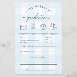 Blue Gingham Baby Predictions Game
