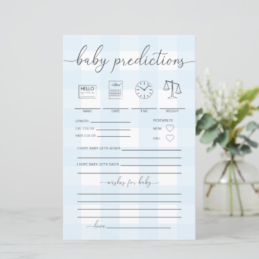 Blue Gingham Baby Predictions Game (Stehend Vorderseite)