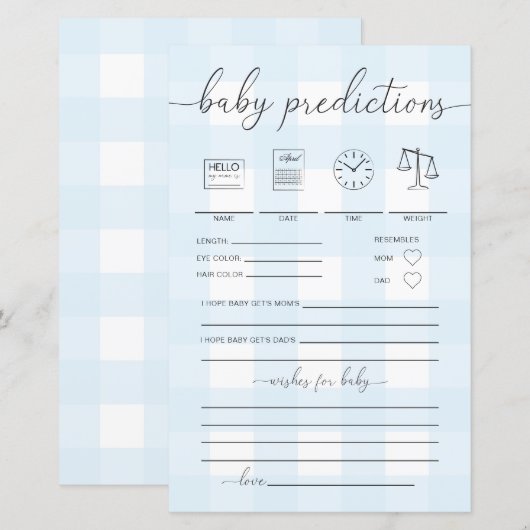 Blue Gingham Baby Predictions Game (Vorne/Hinten)