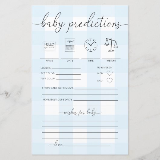 Blue Gingham Baby Predictions Game (Vorderseite)
