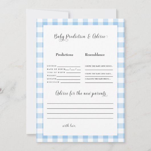Blue Gingham Baby Predictions II Einladung (Vorderseite)