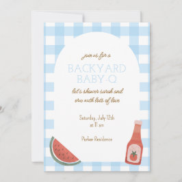 Blue Gingham Baby-Q Baby Shower Invitation Einladung