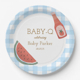 Blue Gingham Baby-Q Circular Plate Pappteller