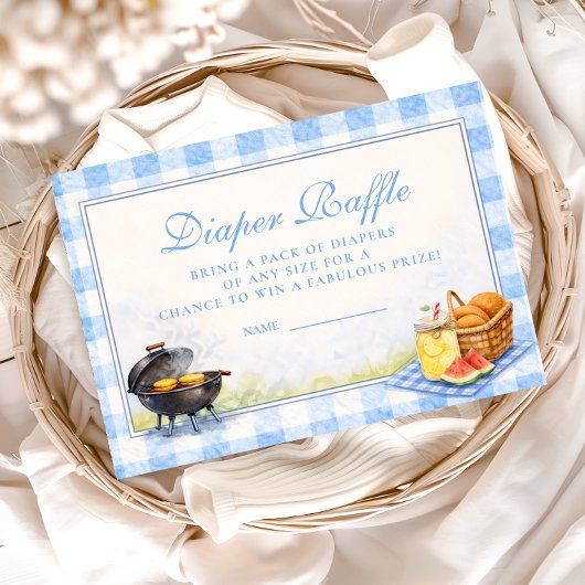 Blue Gingham Baby Q Diapper Raffle Begleitkarte