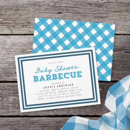 Blue Gingham Baby Shower Barbecue Einladung