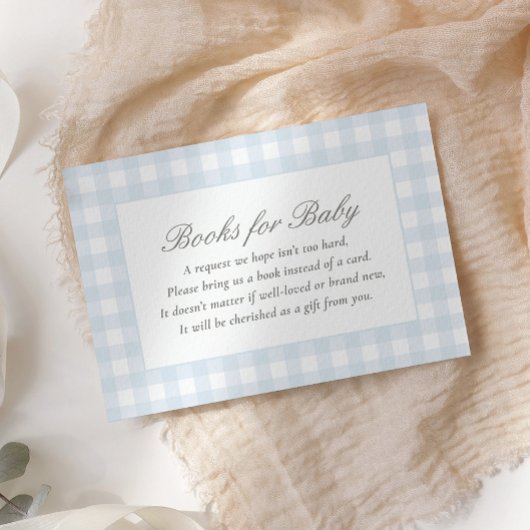 Blue Gingham Baby Shower Books for Baby Begleitkarte
