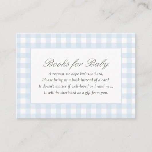 Blue Gingham Baby Shower Books for Baby Begleitkarte (Vorderseite)