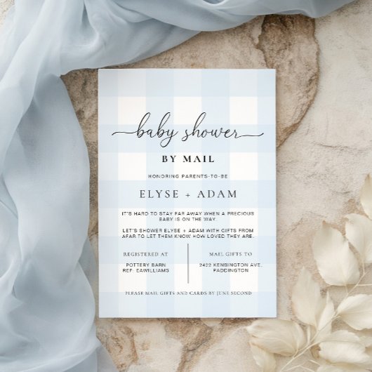Blue Gingham Baby Shower by Mail Einladung