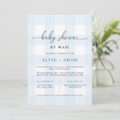 Blue Gingham Baby Shower by Mail Einladung (Stehend Vorderseite)