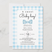 Blue Gingham Baby Shower Einladung (Vorderseite)
