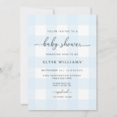 Blue Gingham Baby Shower Einladung (Vorderseite)