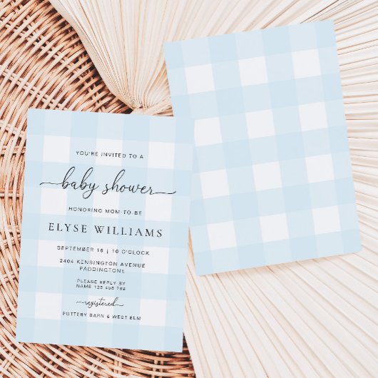 Blue Gingham Baby Shower Einladung
