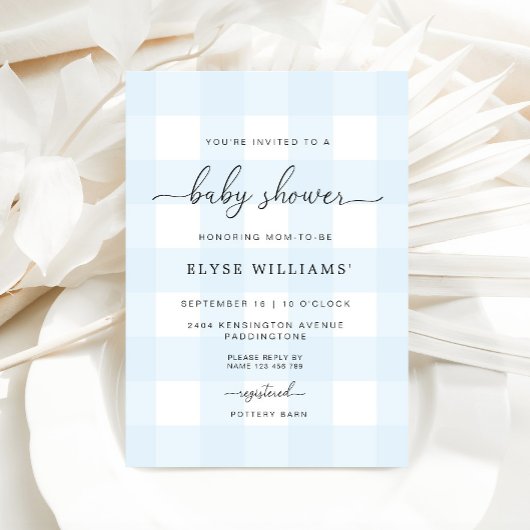 Blue Gingham Baby Shower Einladung