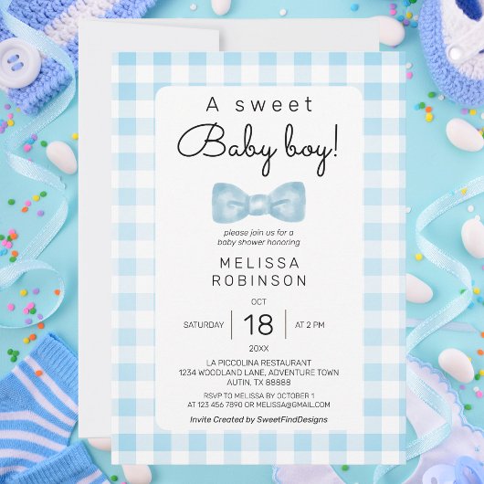 Blue Gingham Baby Shower Einladung
