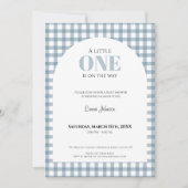 Blue Gingham Baby Shower for Boy Einladung (Vorderseite)