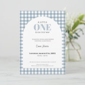 Blue Gingham Baby Shower for Boy Einladung (Stehend Vorderseite)