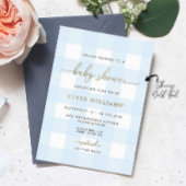 Blue Gingham Baby Shower Gold Foil Einladung